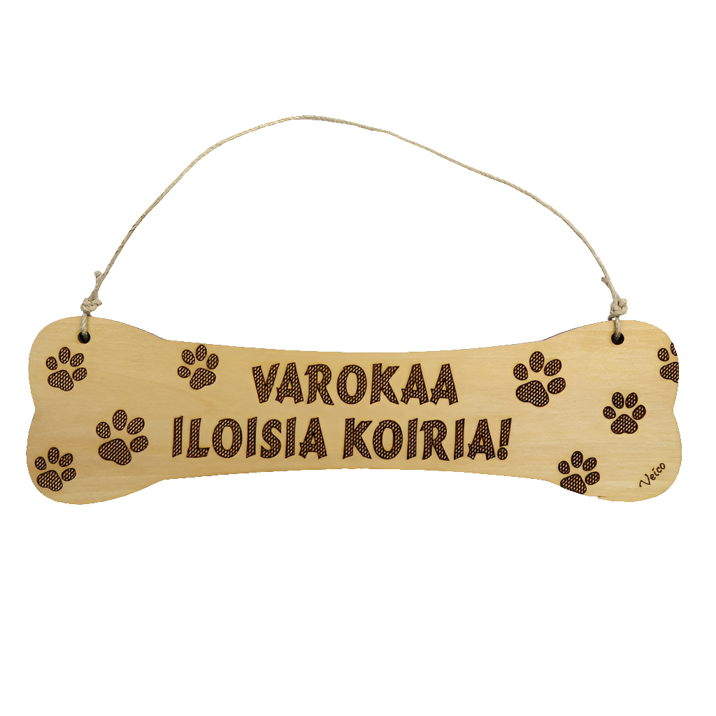 Varokaa iloisia koiria -kyltti