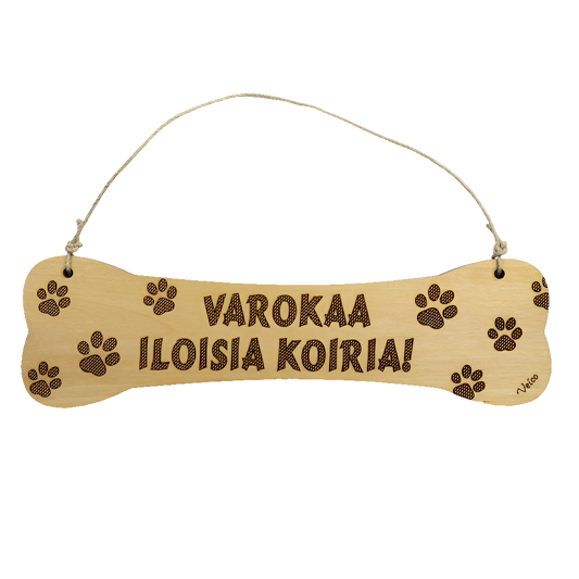 Varokaa iloisia koiria -kyltti