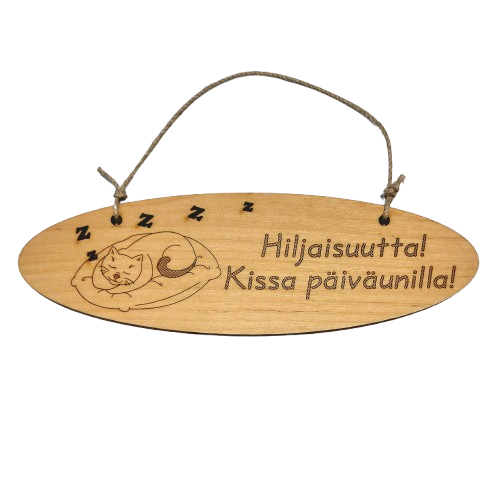 Hiljaisuutta! Kissa päiväunilla! -oviopaste